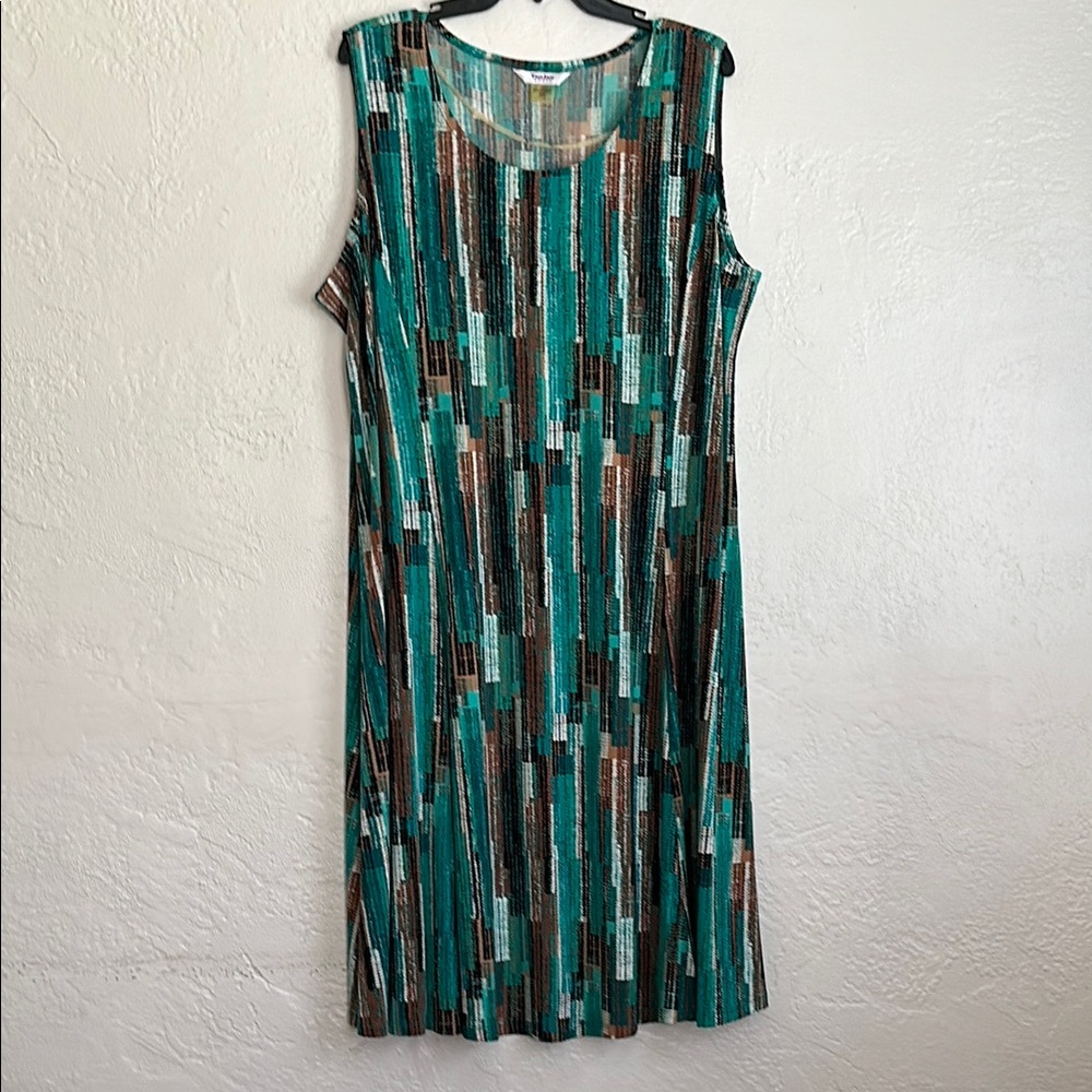 TanJay teal white tan and black Sheath Dress Sleeveless Midi